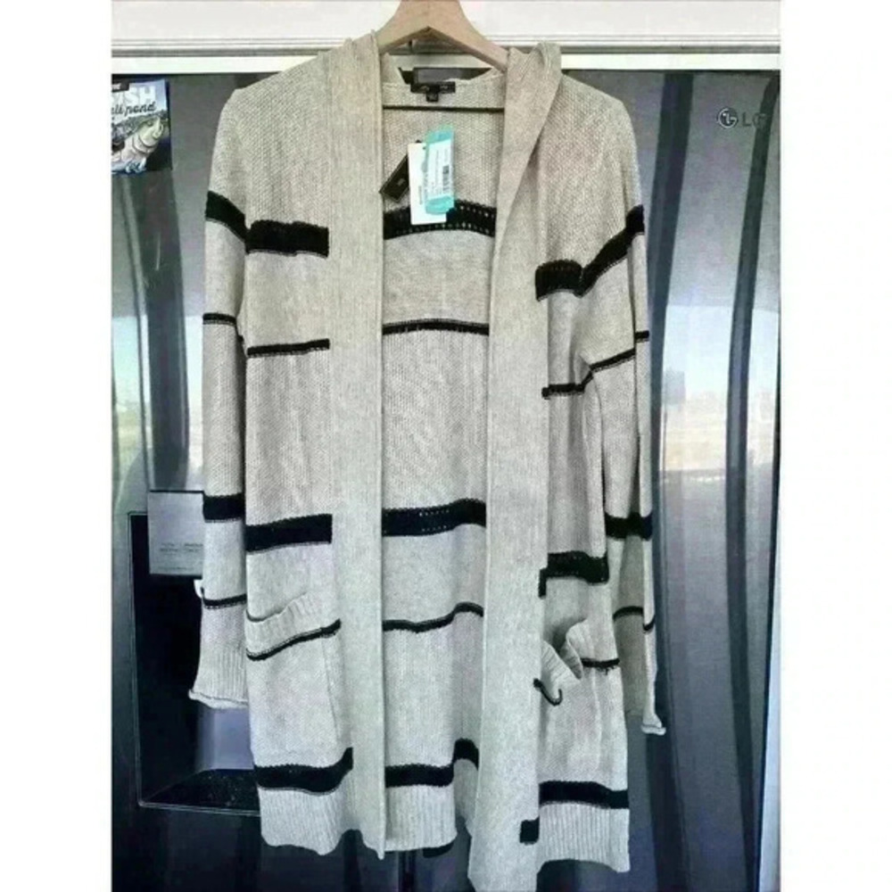 Lety & Me Women's Molly Hooded Double Pocket‎ Cardigan EJ2 Beige Large NWT